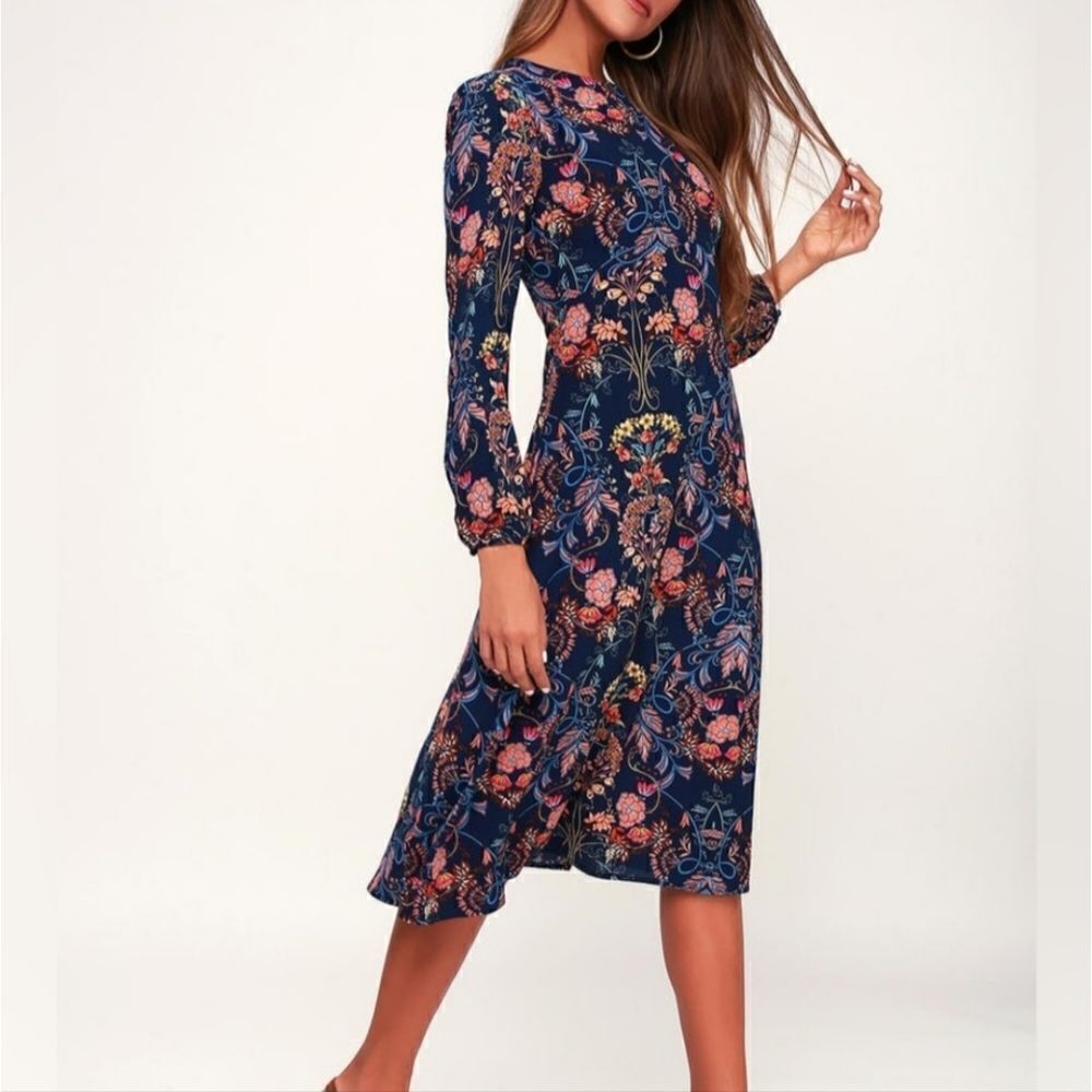 I. Madeline - Garden Splendor Navy Blue Floral Print Dress size XS